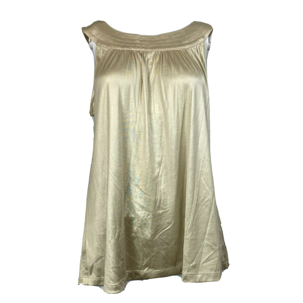 NWT John Paul Richard Shirt Sz L Womens Gold Sateen Sleeveless Stretch Pleated